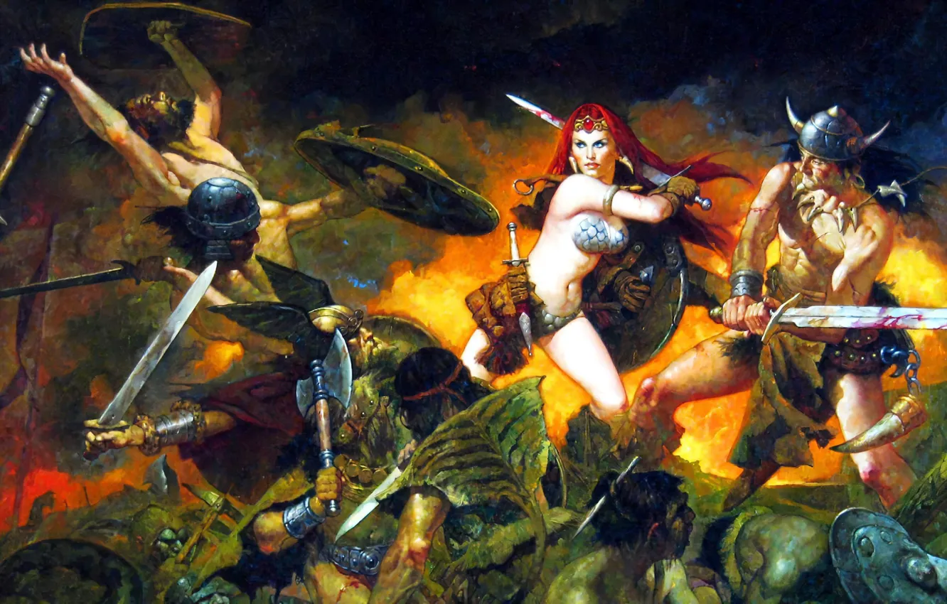 Photo wallpaper girl, sexy, redhead, battle, Red Sonja, Conan the Barbarian, she devil with a sword