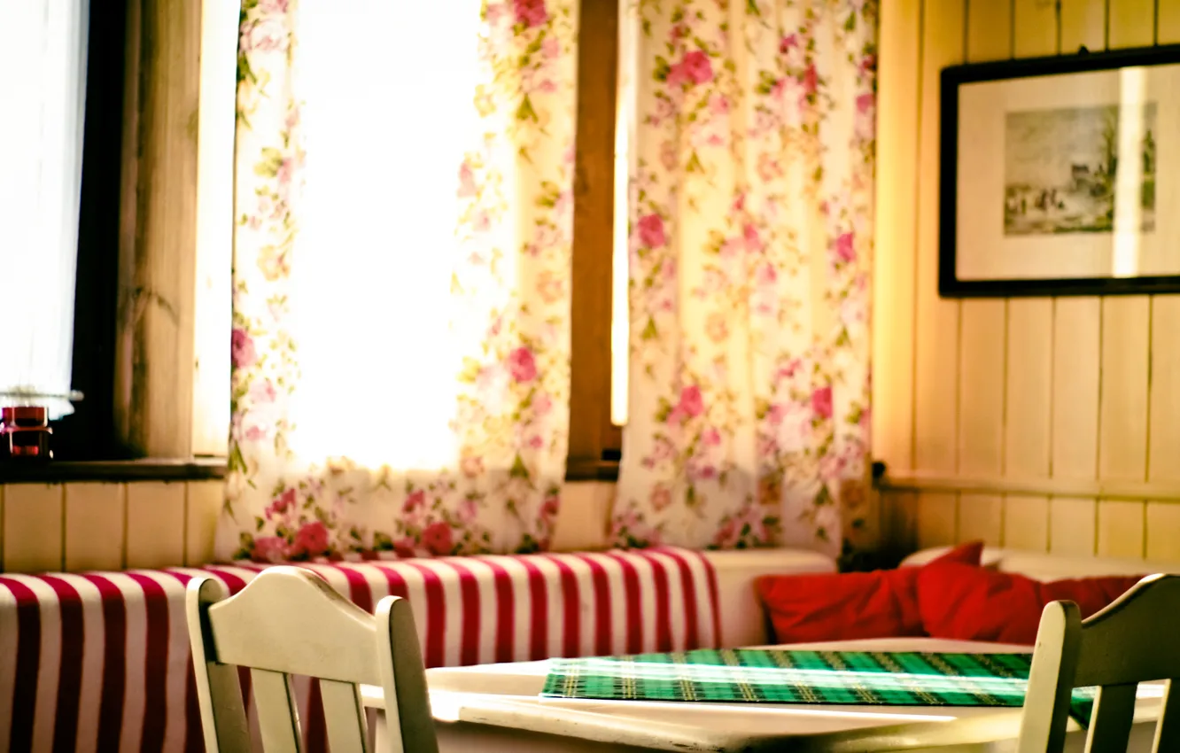 Photo wallpaper table, room, curtains, curtains, dining room