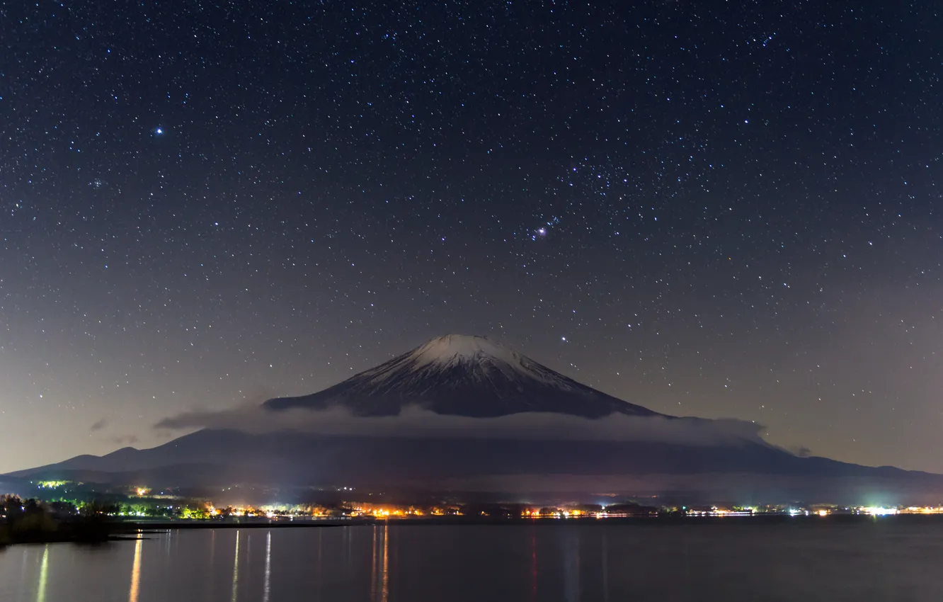 Photo wallpaper the sky, stars, mountains, Japan, panorama, Fuji