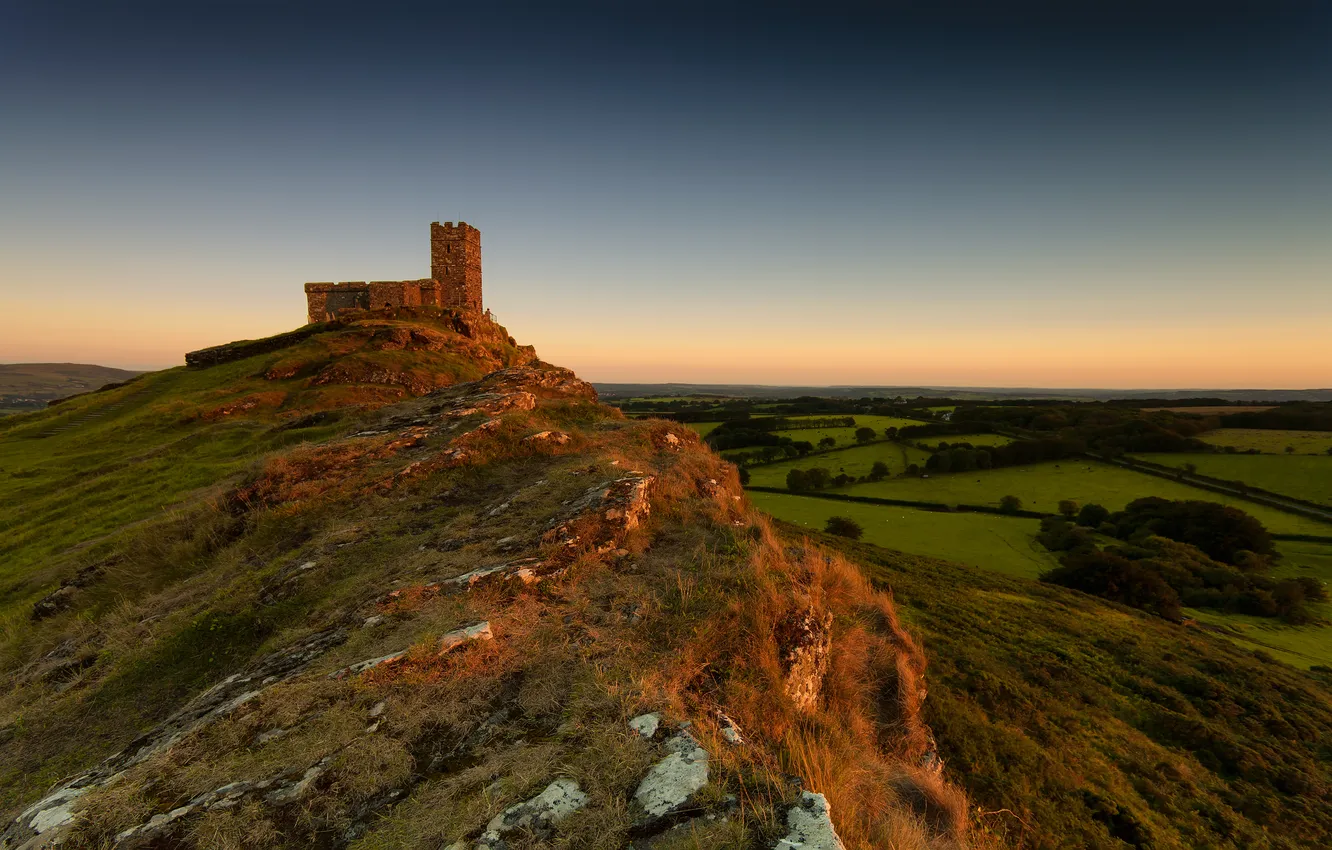 Photo wallpaper tower, Devon, fortress, nature, 13th century St. Michael de Rupe Church, Brent Tor