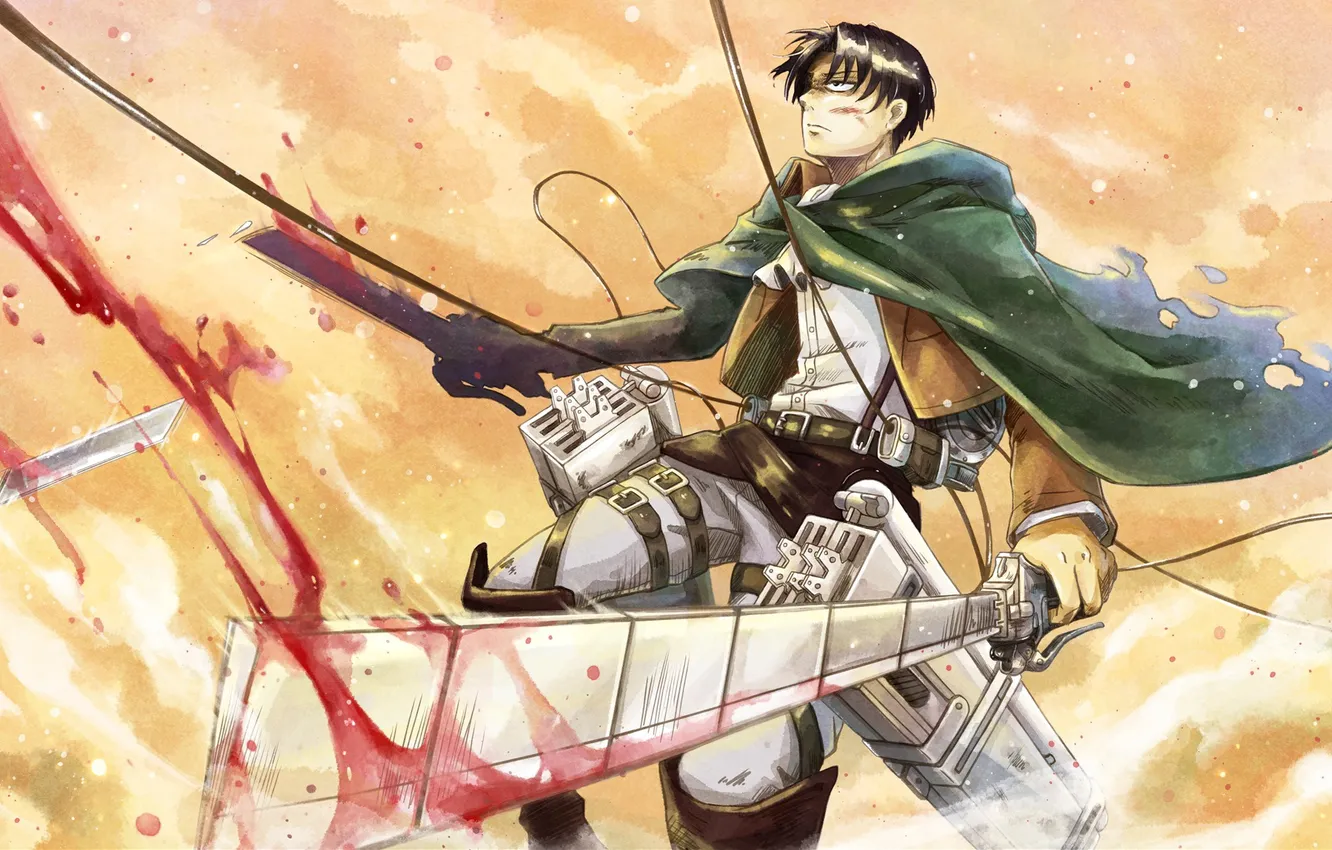 Photo wallpaper the wind, anger, blood, dust, guy, art, blade, Shingeki no Kyojin