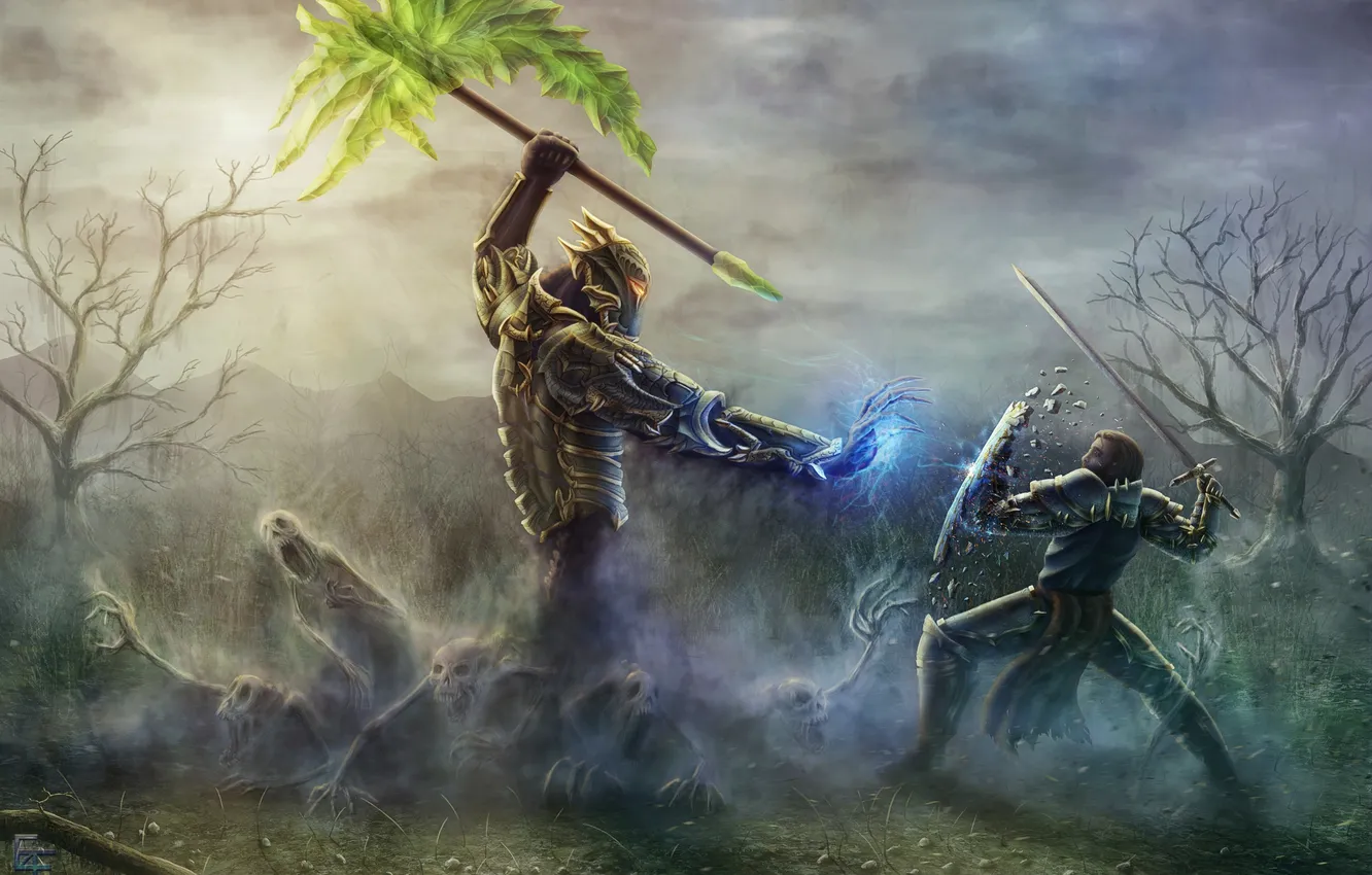 Photo wallpaper sword, armor, the demon, warrior, art, Ghost, staff, shield