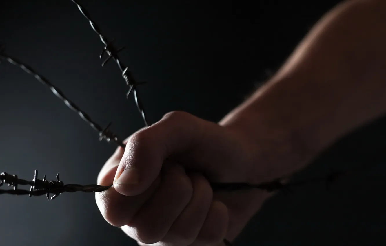 Photo wallpaper freedom, hand, barbed wire