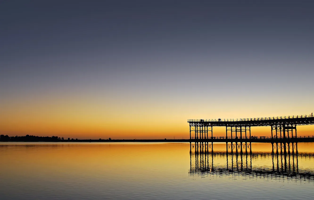 Photo wallpaper sea, sunset, surface, Marina, pier, pierce