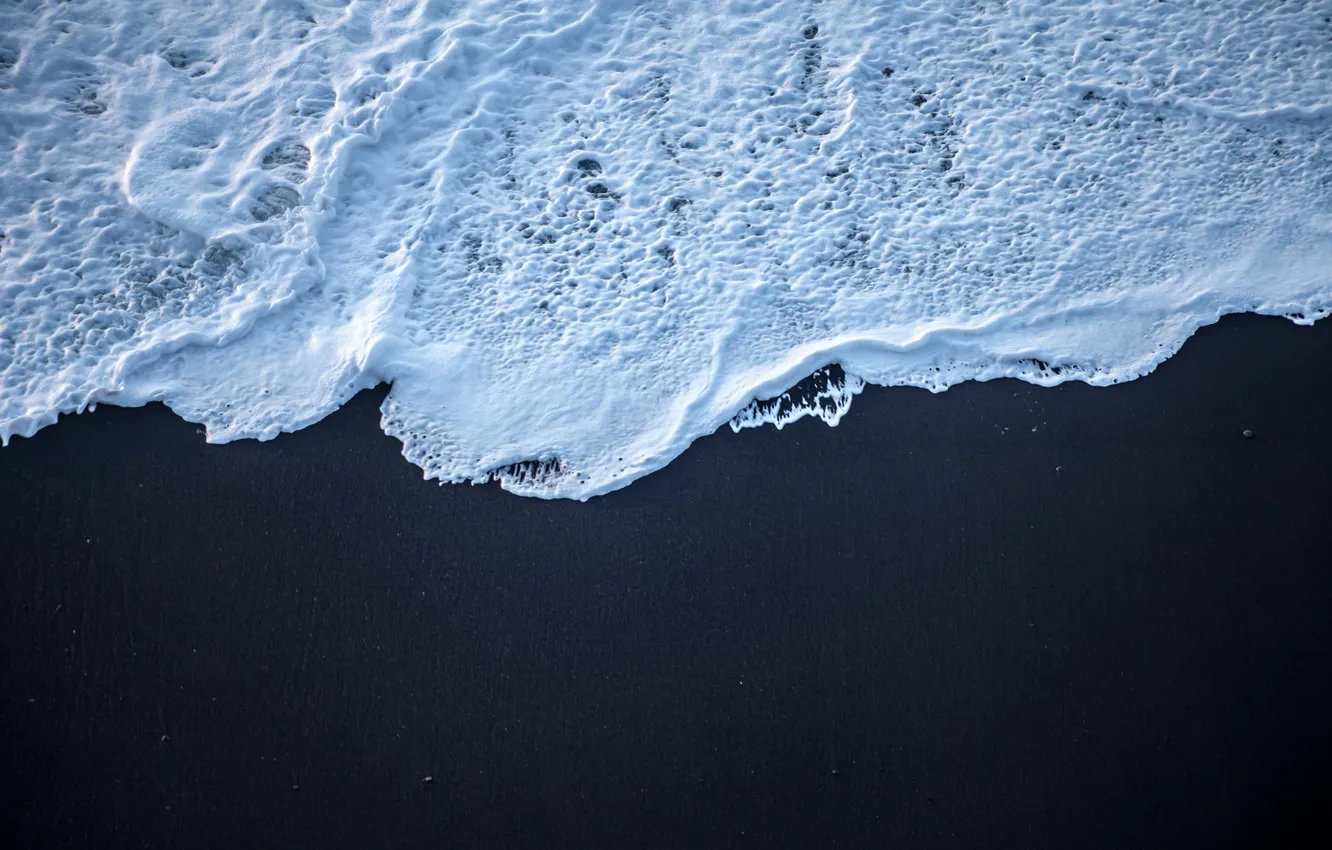 Photo wallpaper sand, foam, shore, wave, surf