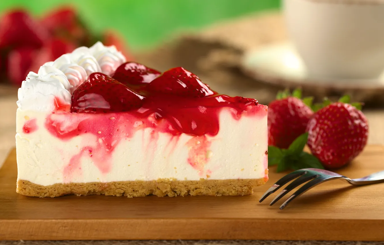 Photo wallpaper berries, strawberry, cake, cake, dessert, piece, sweet, cheesecake