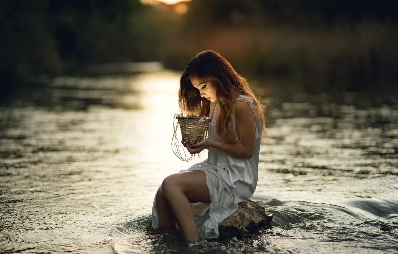 Photo wallpaper girl, nature, river, Laulight