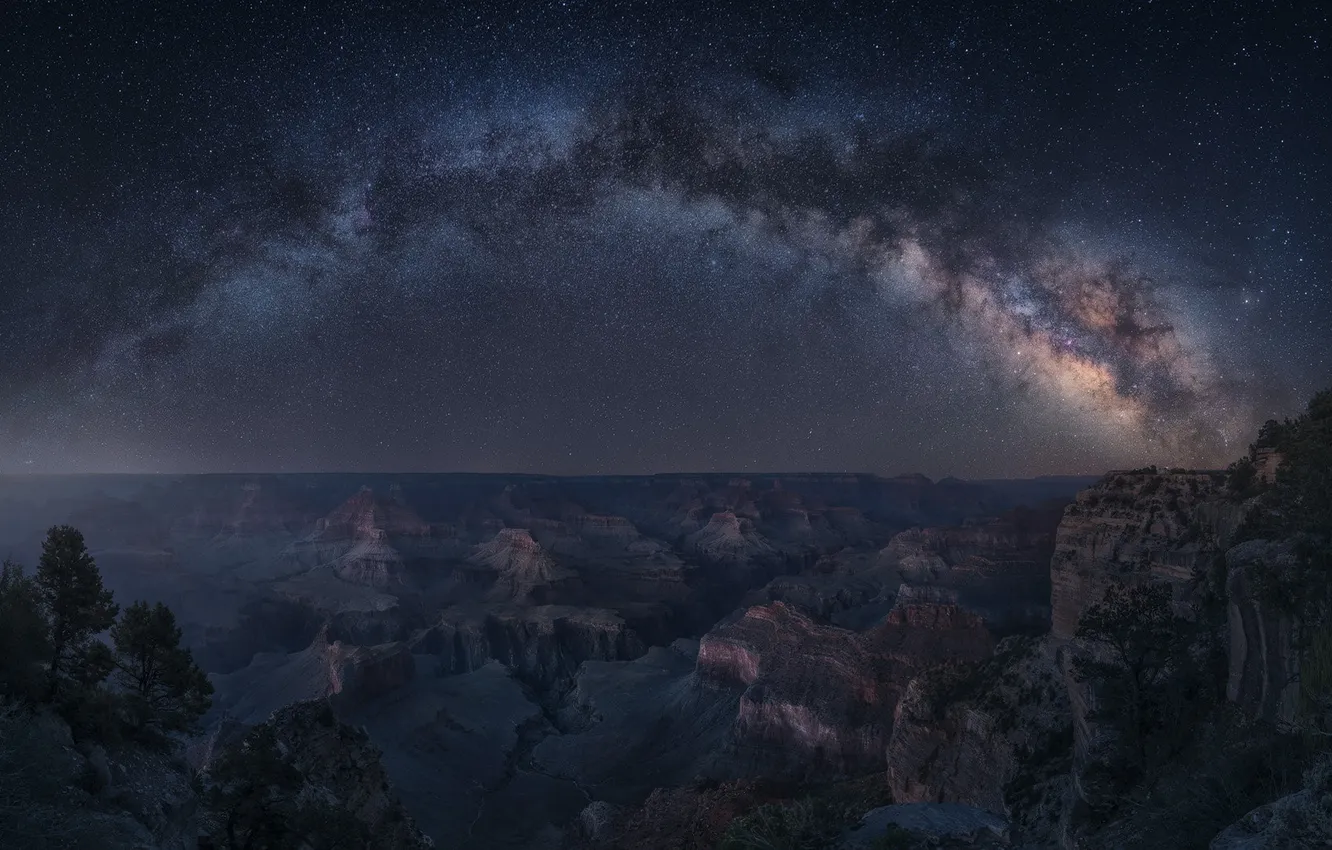 Photo wallpaper stars, mountains, night, rocks, view, height, canyon, the milky way