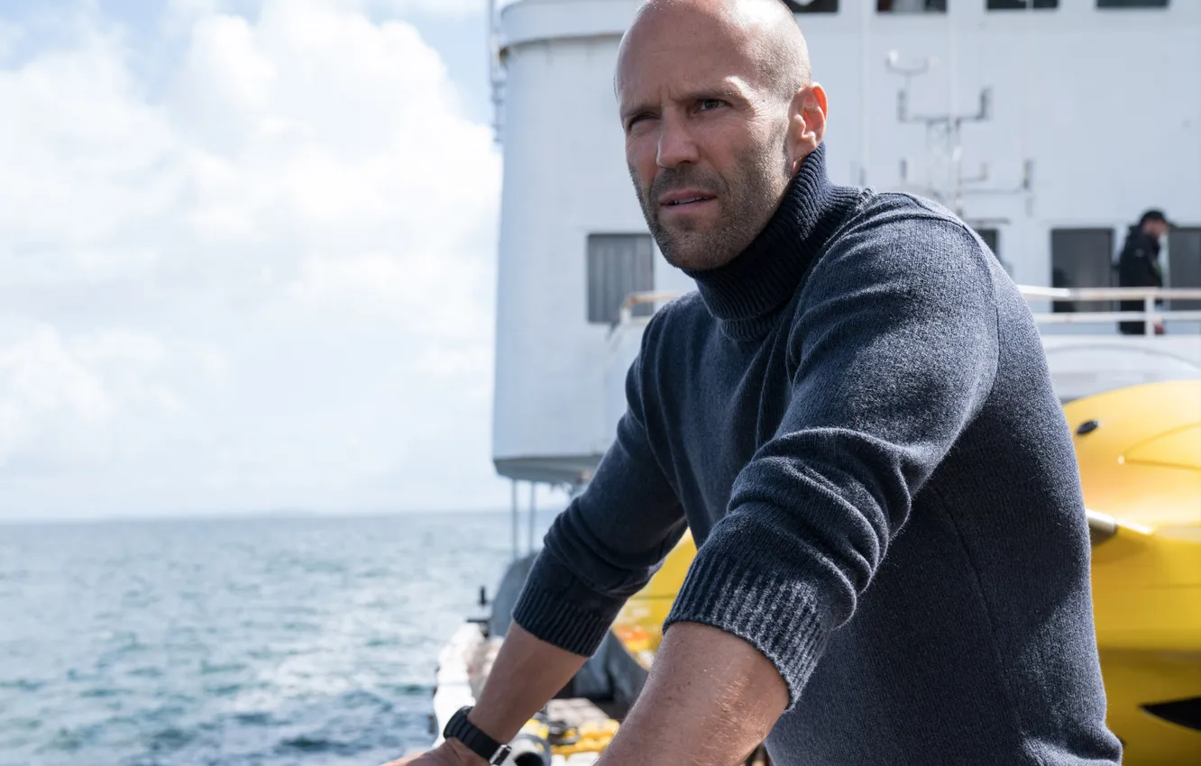 Photo wallpaper look, pose, ship, deck, bristles, sweater, Jason Statham, Jason Statham