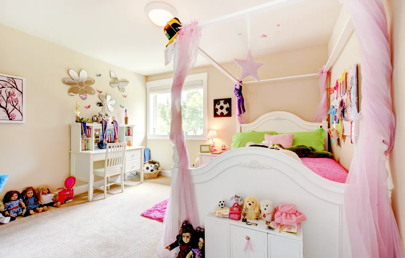 Photo wallpaper comfort, room, toys, bed, doll, pillow, children's
