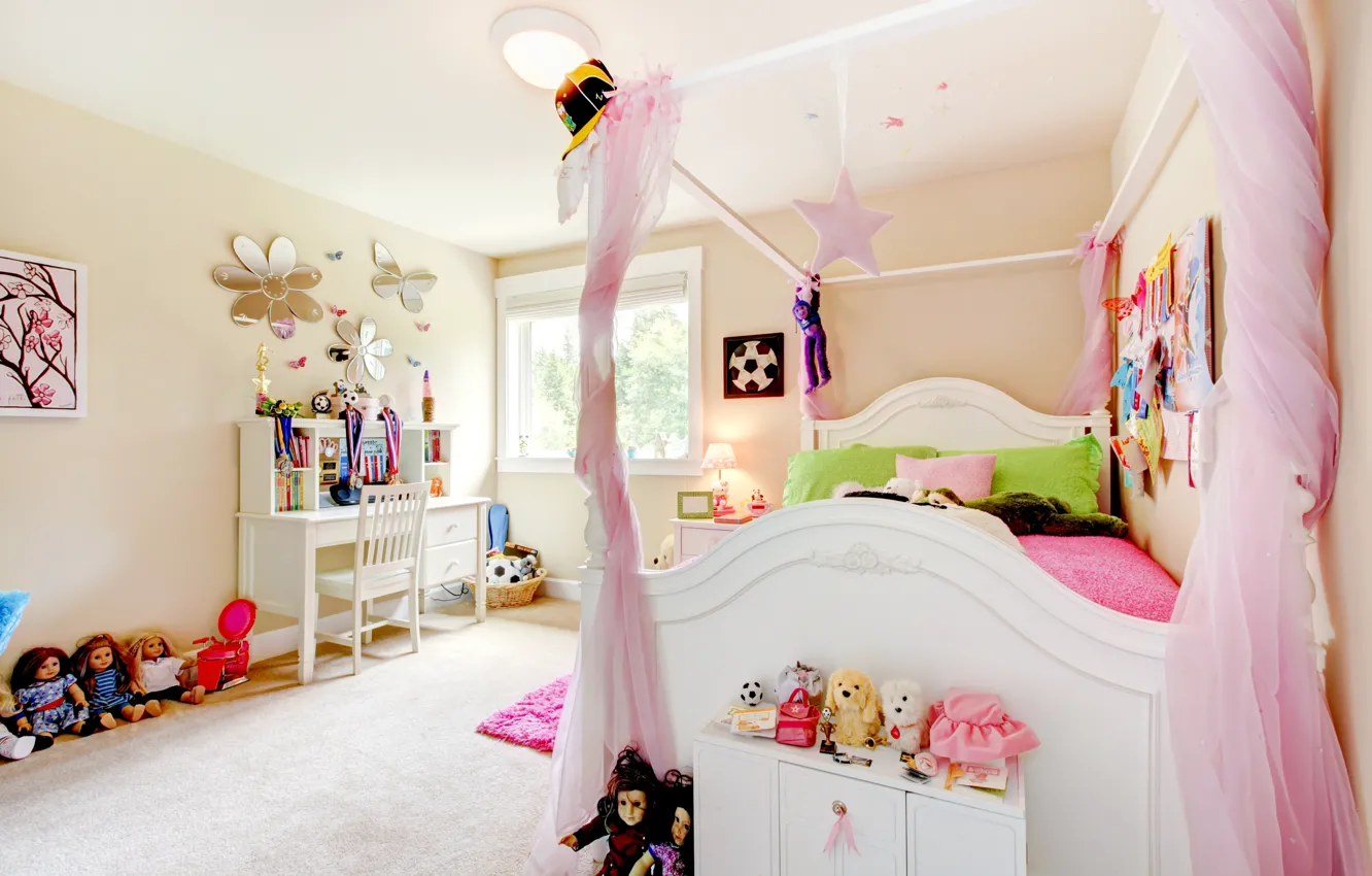 Photo wallpaper comfort, room, toy, bed, pillow, doll, children's