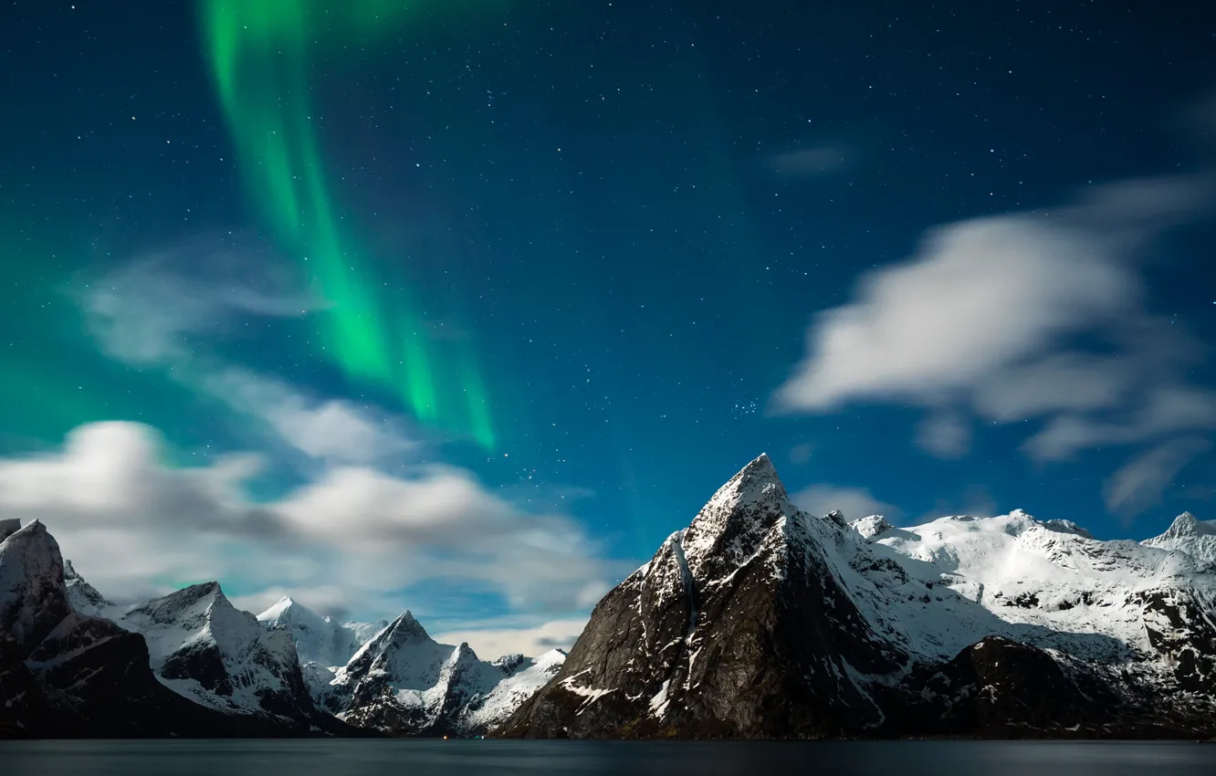 Photo wallpaper stars, mountains, Northern lights, Norway