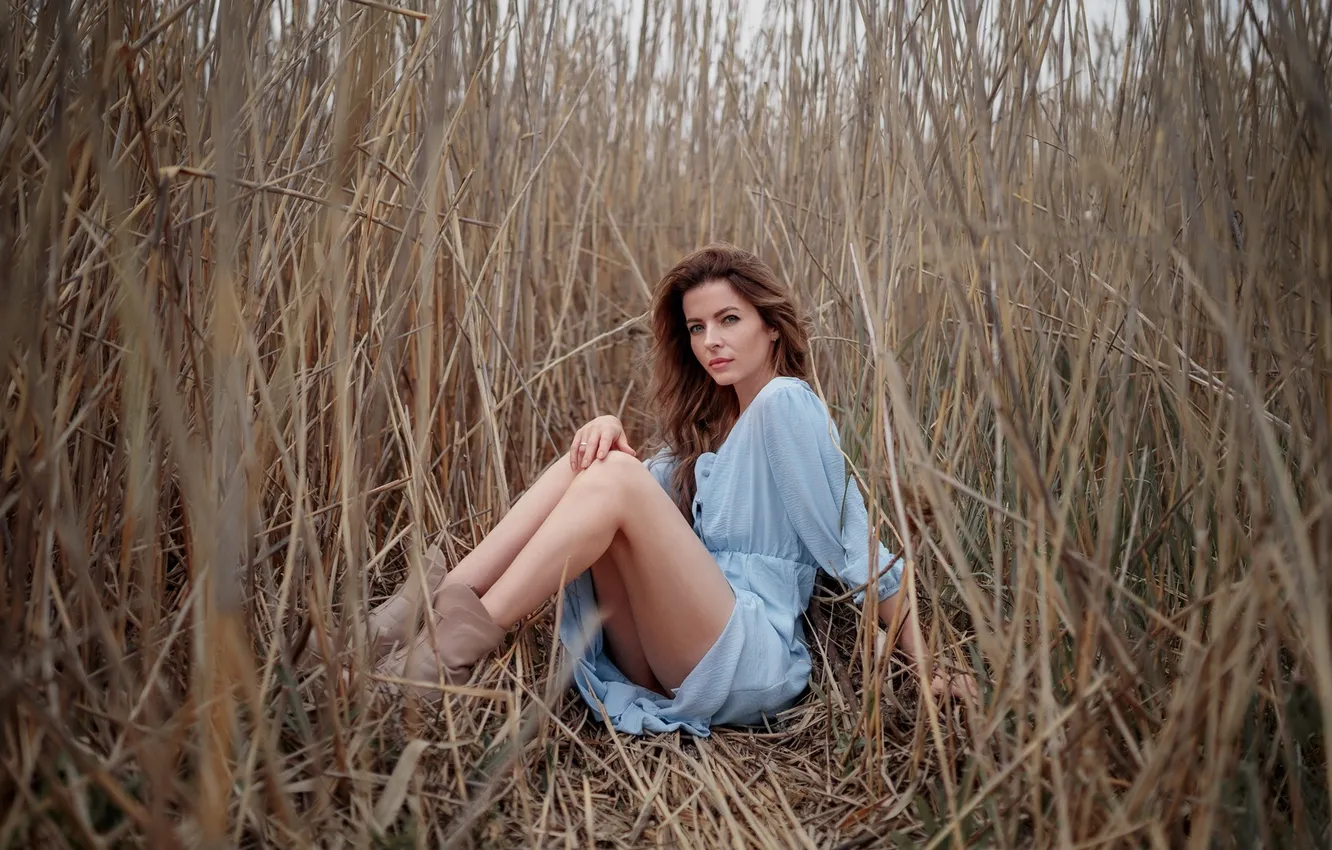 Photo wallpaper girl, pose, dress, reed, legs, Alexey Yuriev, Alesya Lomochinskaya
