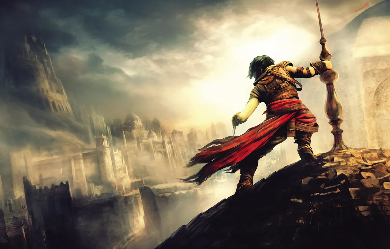 Photo wallpaper roof, the city, game, castle, fiction, dagger, male, Prince of Persia