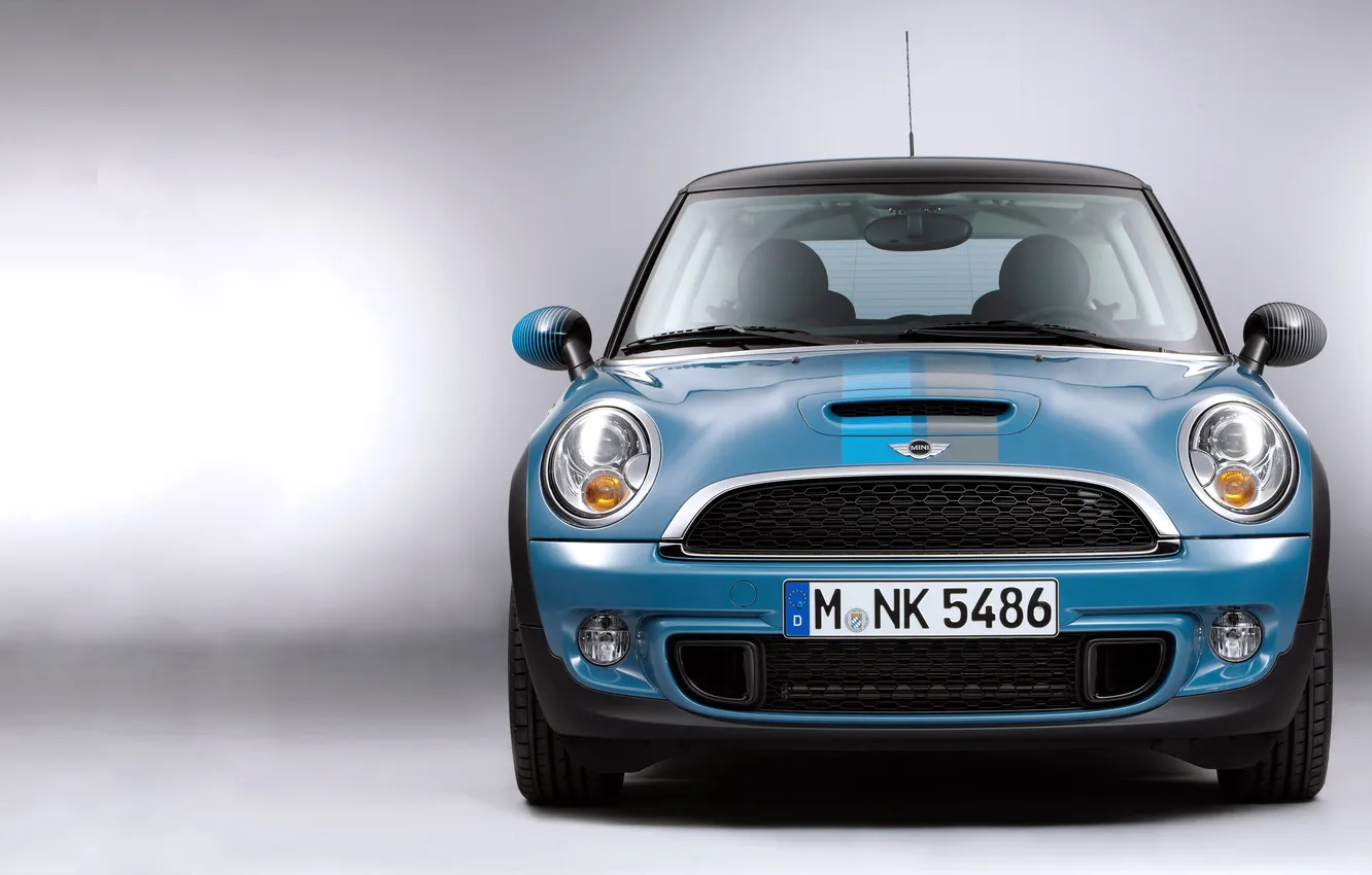 Photo wallpaper machine, auto, blue, lights, Mini, grille, Mini Cooper, the front