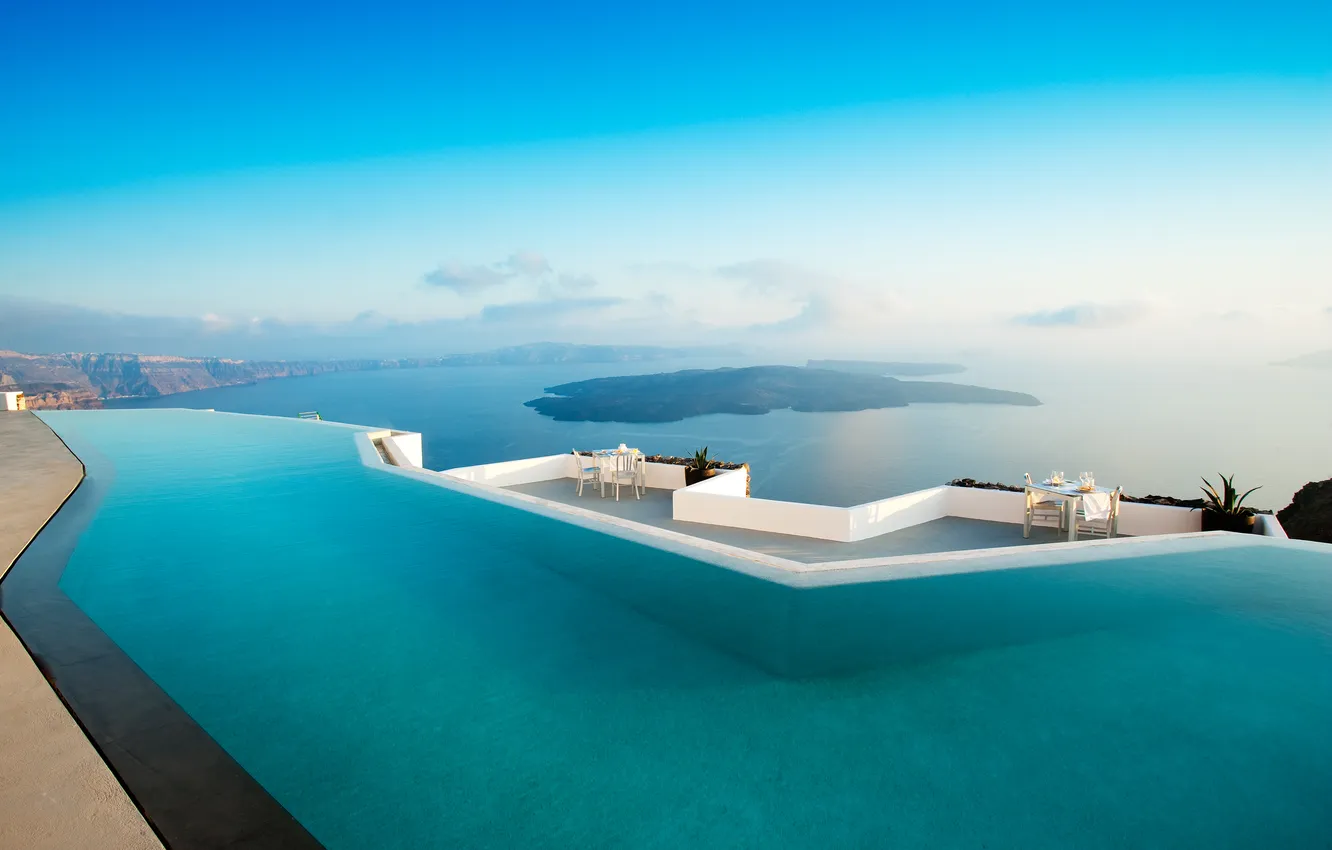 Photo wallpaper sea, pool, Grace, Hotel, Santorini