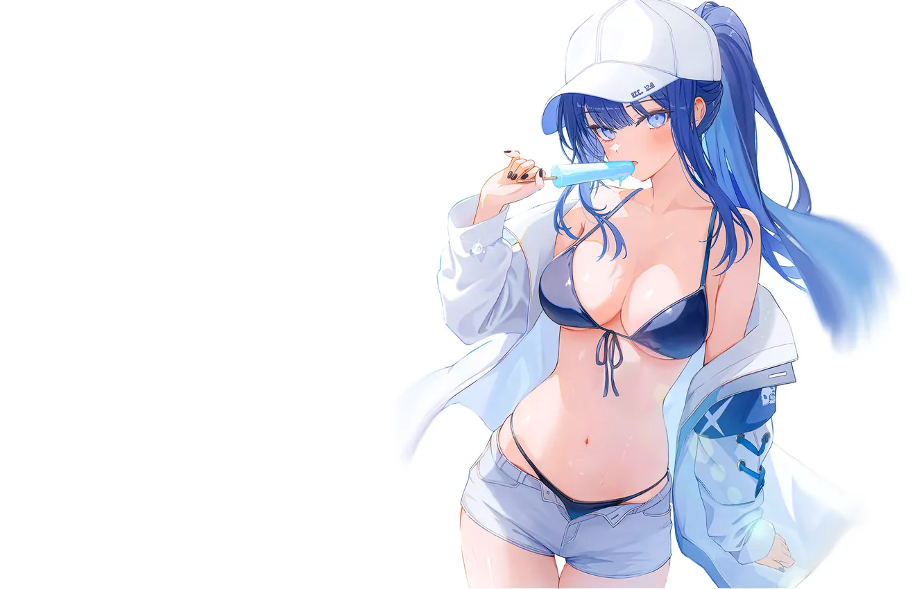 Photo wallpaper kawaii, girl, hot, sexy, blue, anime, blue eyes, cap