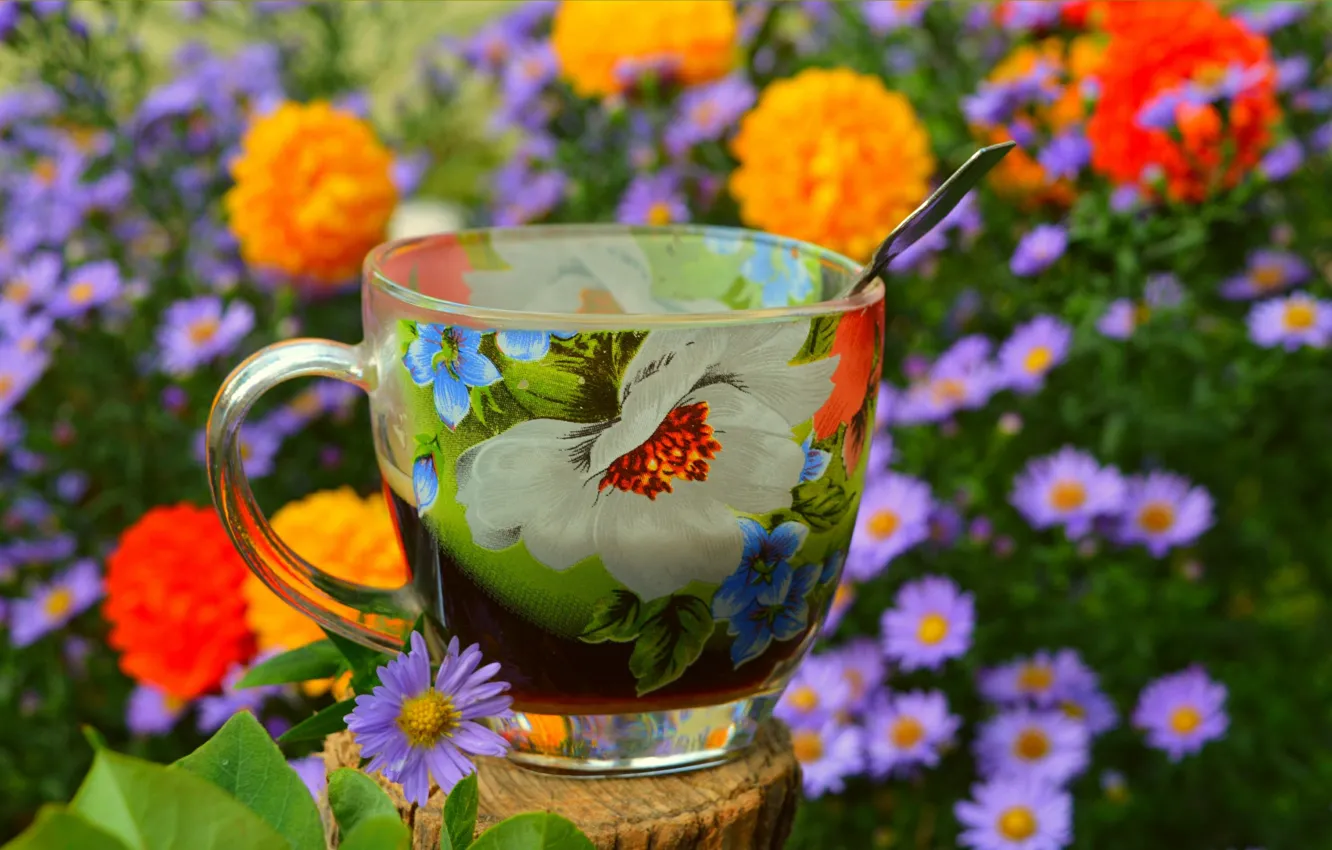 Photo wallpaper Flowers, Cup, Flowers, Cup