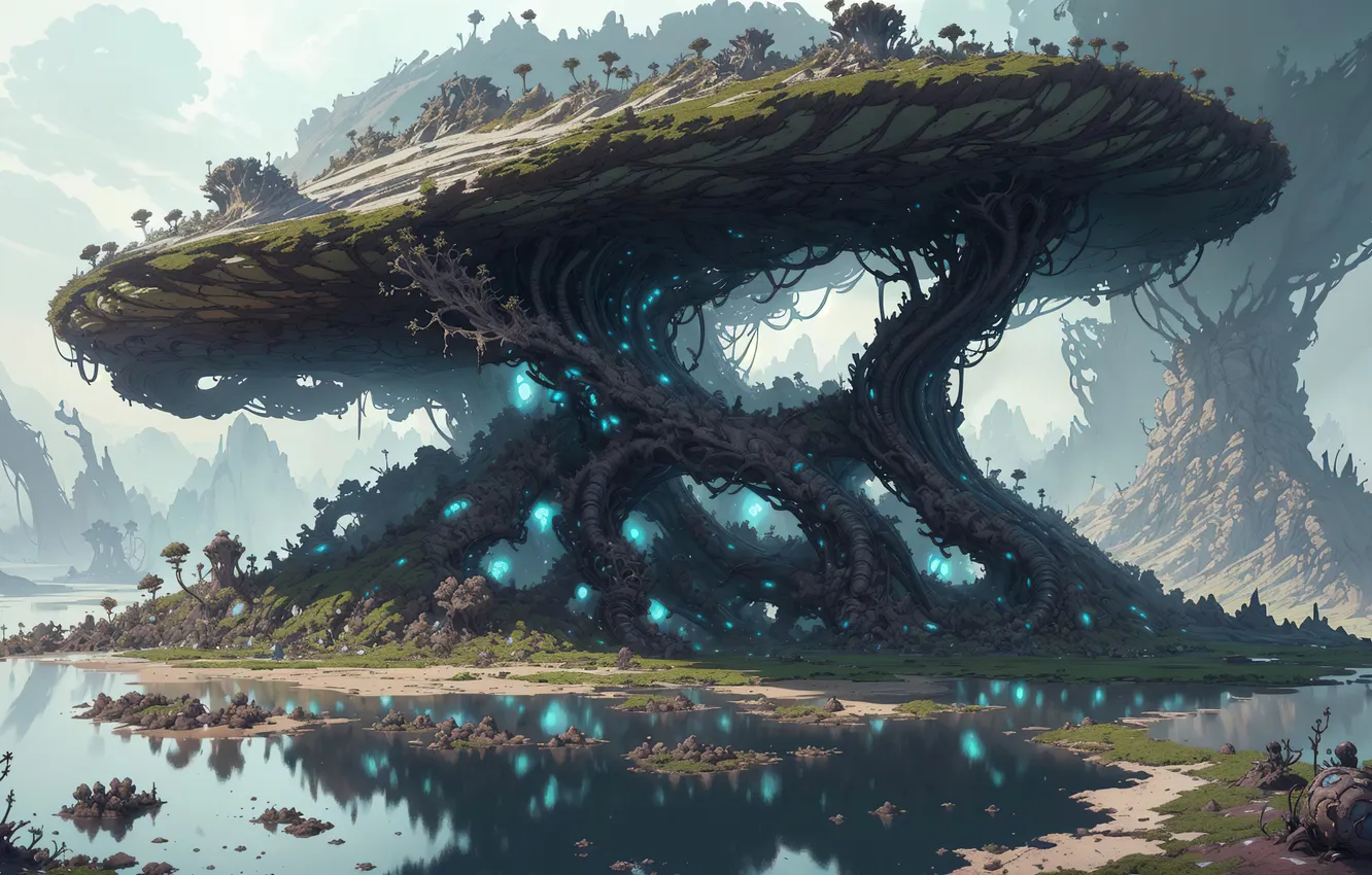 Photo wallpaper digital art, fantasy art, another world, surface, Alien Planet, Stable Diffusion, Neuronet, AI Art