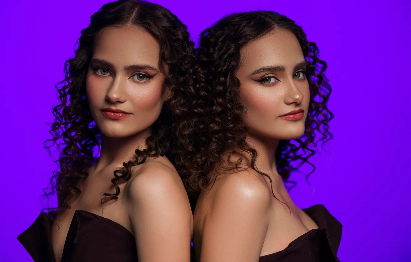 Photo wallpaper face, portrait, makeup, brunette, two girls, photographer, sisters, sexy