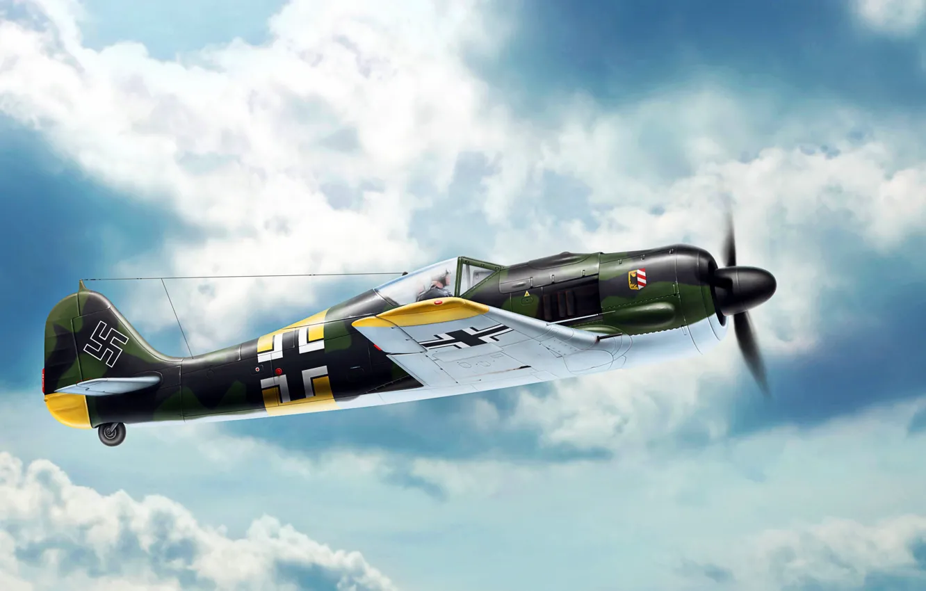 Photo wallpaper Fw.190A-4, Radial engine BMW 801D, Focke-Wulf FW 190 Würger, I./JG54, Jagdgeschwader 54 Green Heart