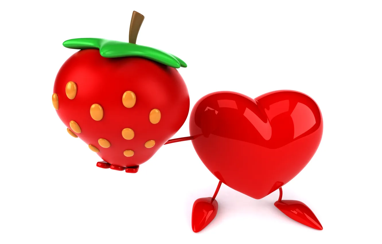 Photo wallpaper heart, strawberry, heart, strawberry, funny, rendering, 3D Art