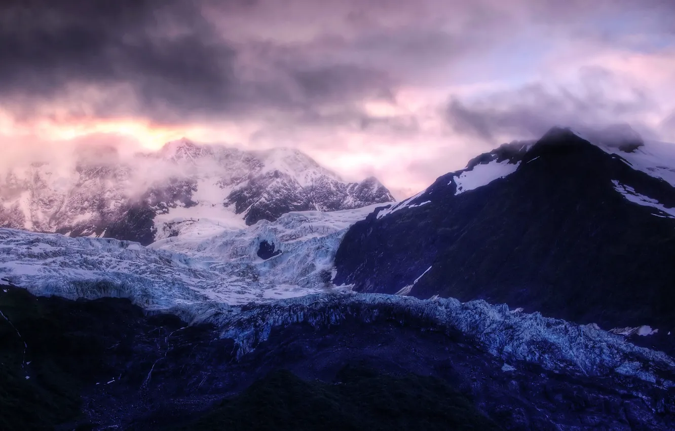Photo wallpaper clouds, mountains, glacier