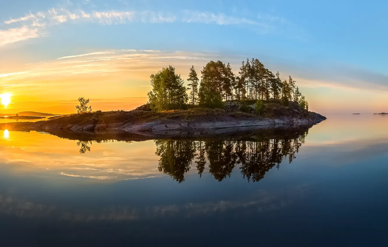 Photo wallpaper clouds, dawn, dawn, Lake Ladoga, Karelia