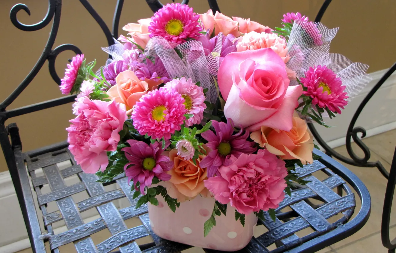Photo wallpaper flower, flowers, roses, bouquet, pink, clove