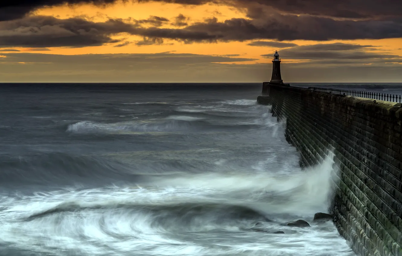 Photo wallpaper sea, sunset, lighthouse