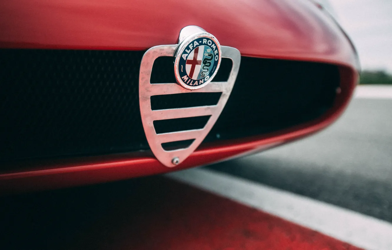Photo wallpaper Alfa Romeo, logo, close-up, 1967, Alfa Romeo 33 Stradale, 33 Road