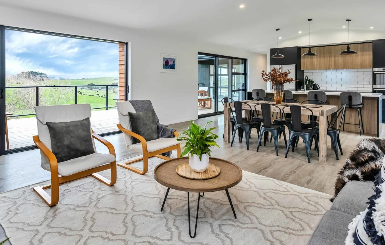 Photo wallpaper interior, kitchen, New Zealand, Auckland, living room, dining room