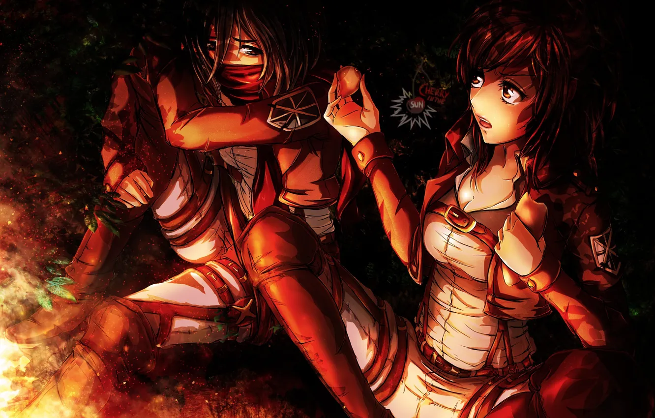Photo wallpaper look, girl, the fire, soldiers, form, art, embarrassment, Shingeki no Kyojin