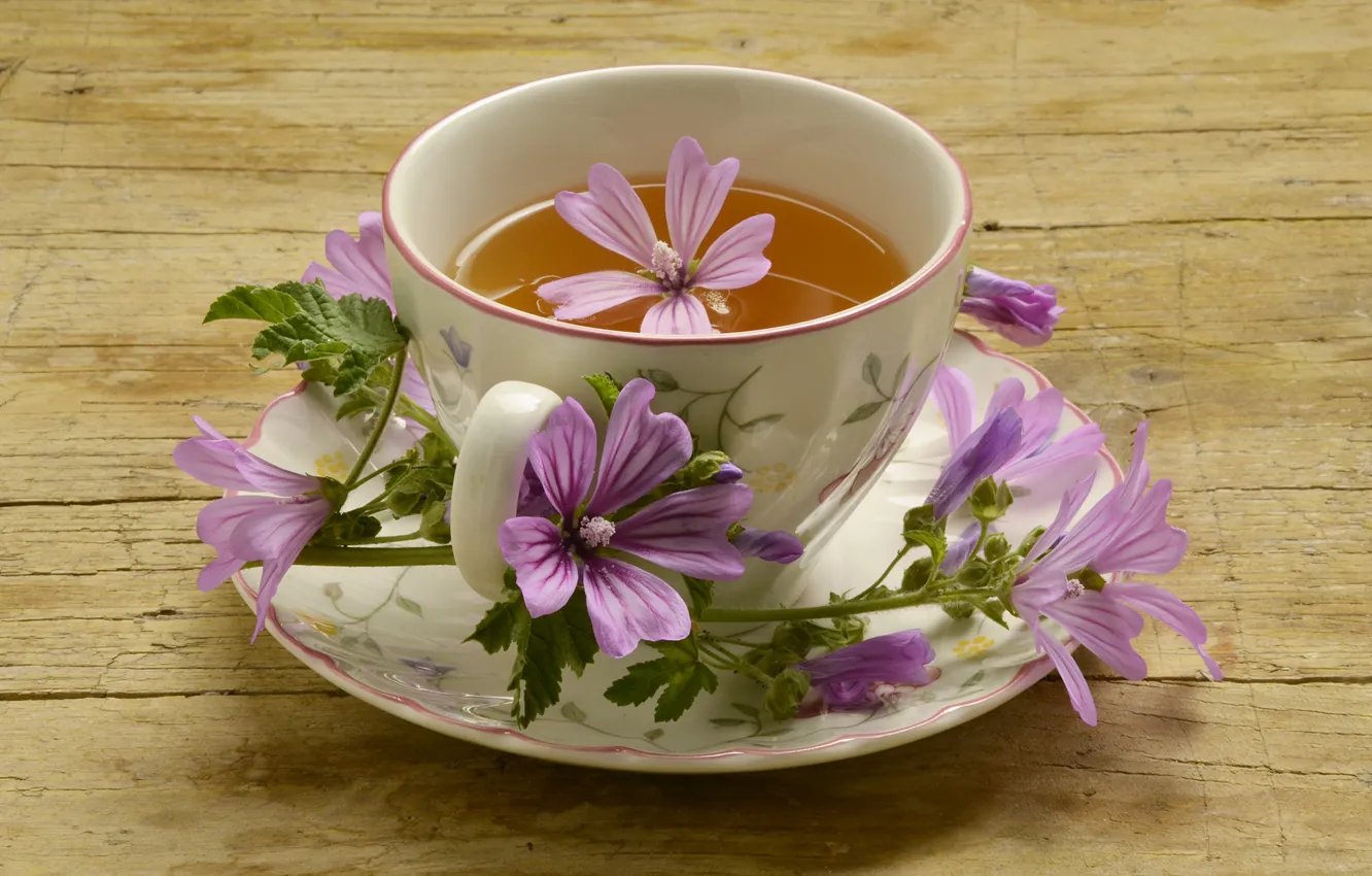 Photo wallpaper flowers, tea, Cup