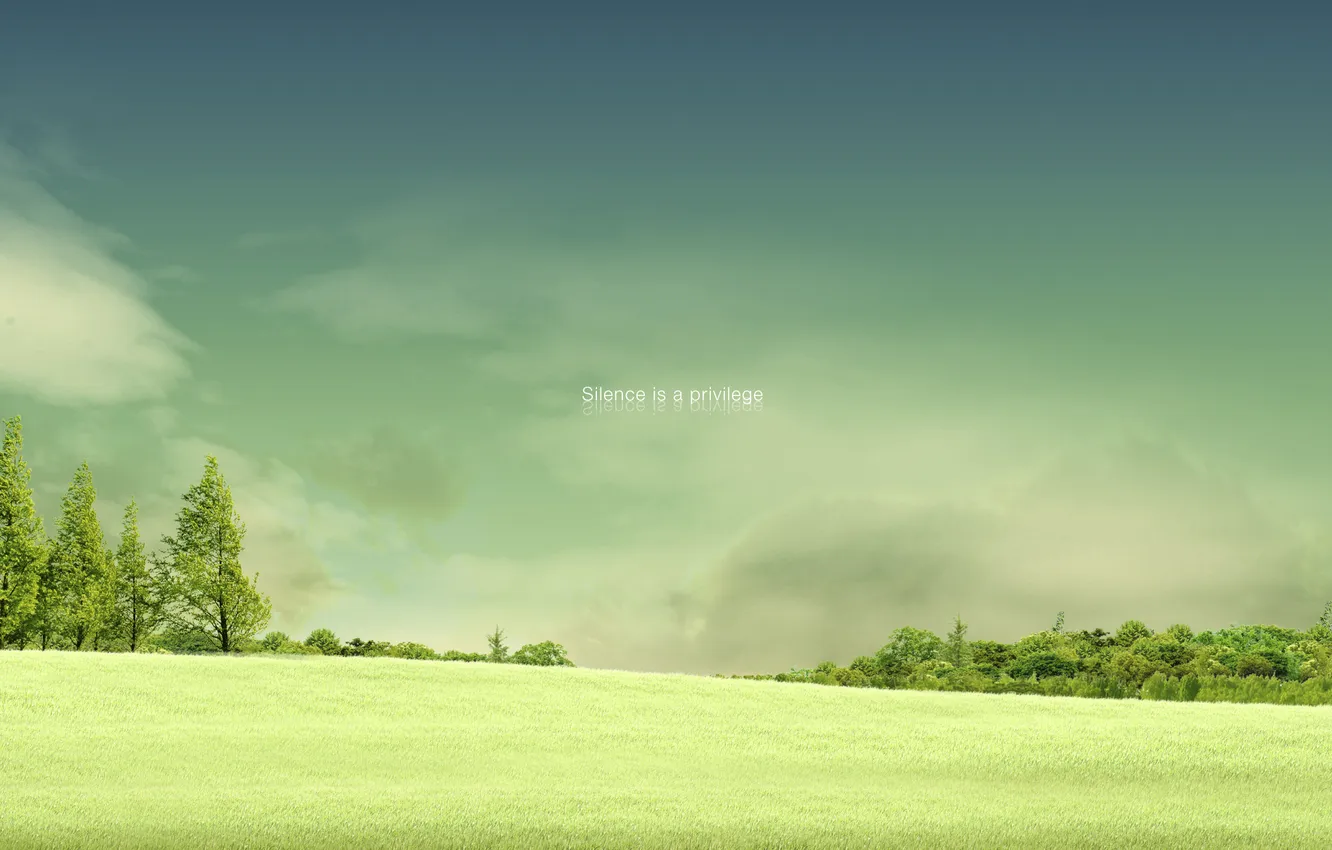 Photo wallpaper field, summer, trees, mood, the inscription, silence is a privelege