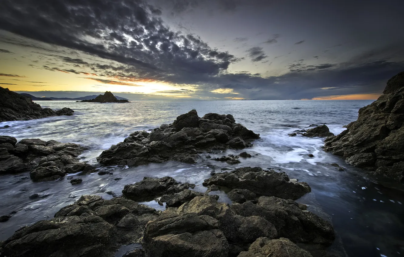 Photo wallpaper sea, landscape, sunset