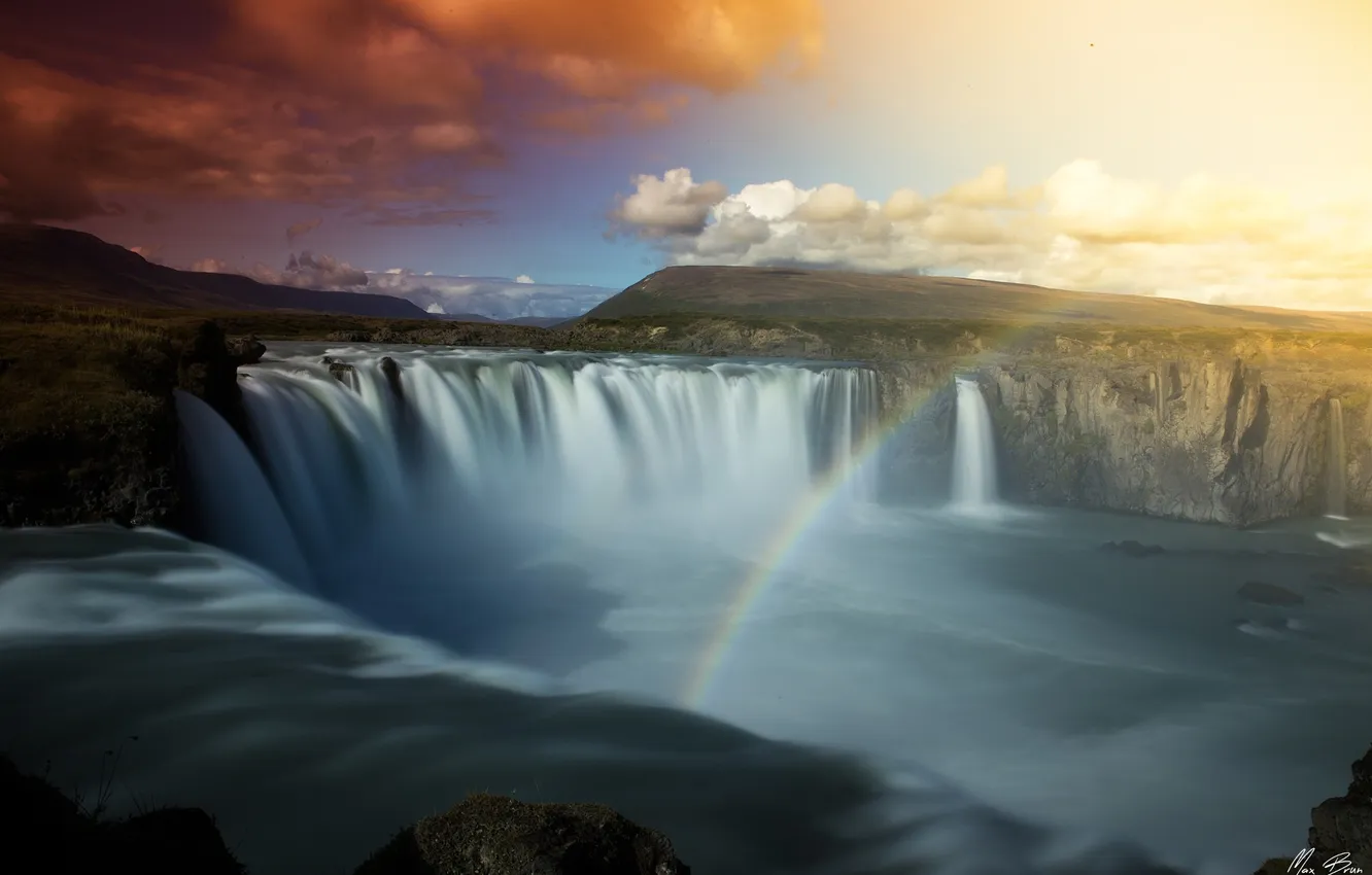 Photo wallpaper the sky, waterfall, rainbow