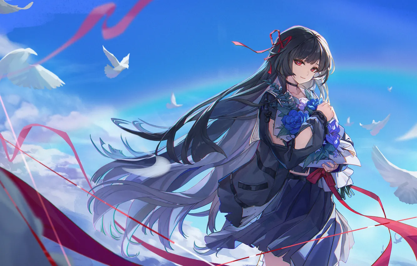 Photo wallpaper the sky, girl, the game, anime, art, birds, wuthering waves, chisa