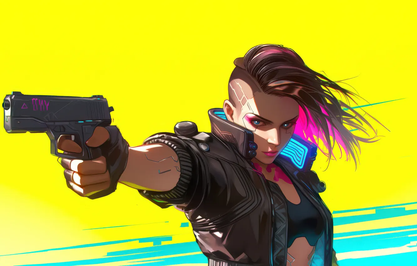 Photo wallpaper gun, warrior, female, Cyberpunk