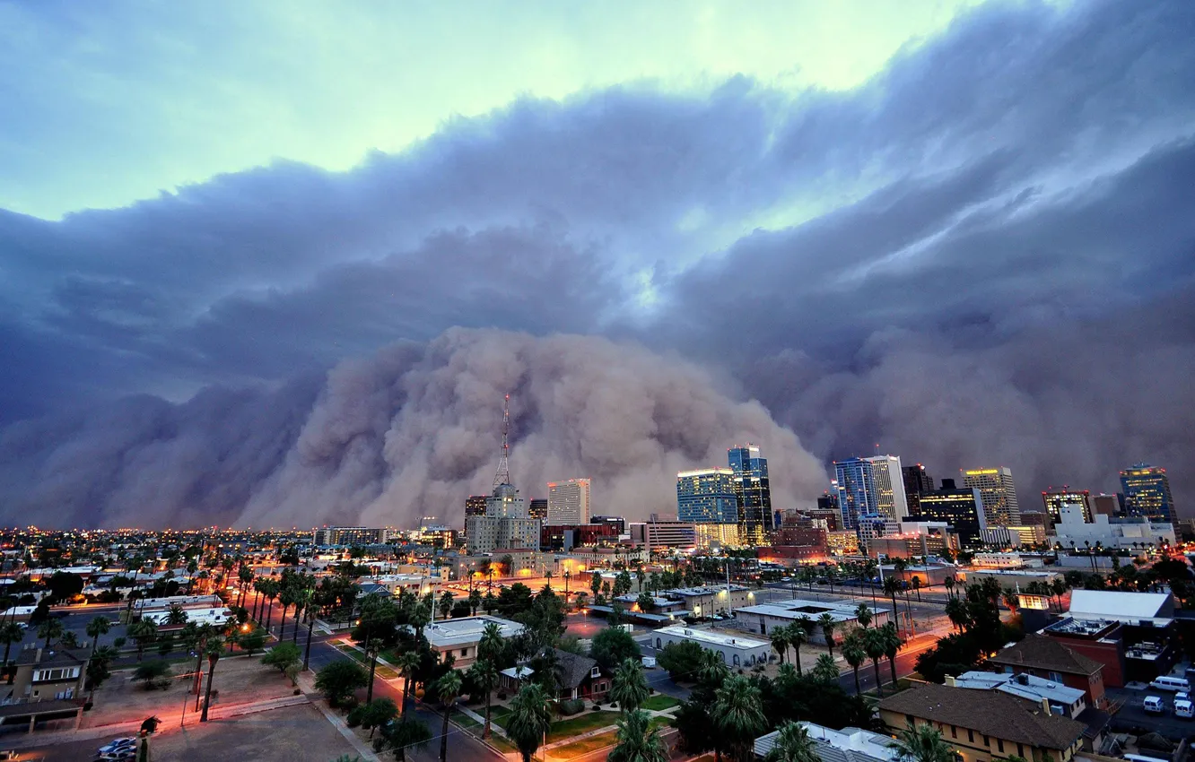 Photo wallpaper storm, the city, the evening, hurricane, sandstorm