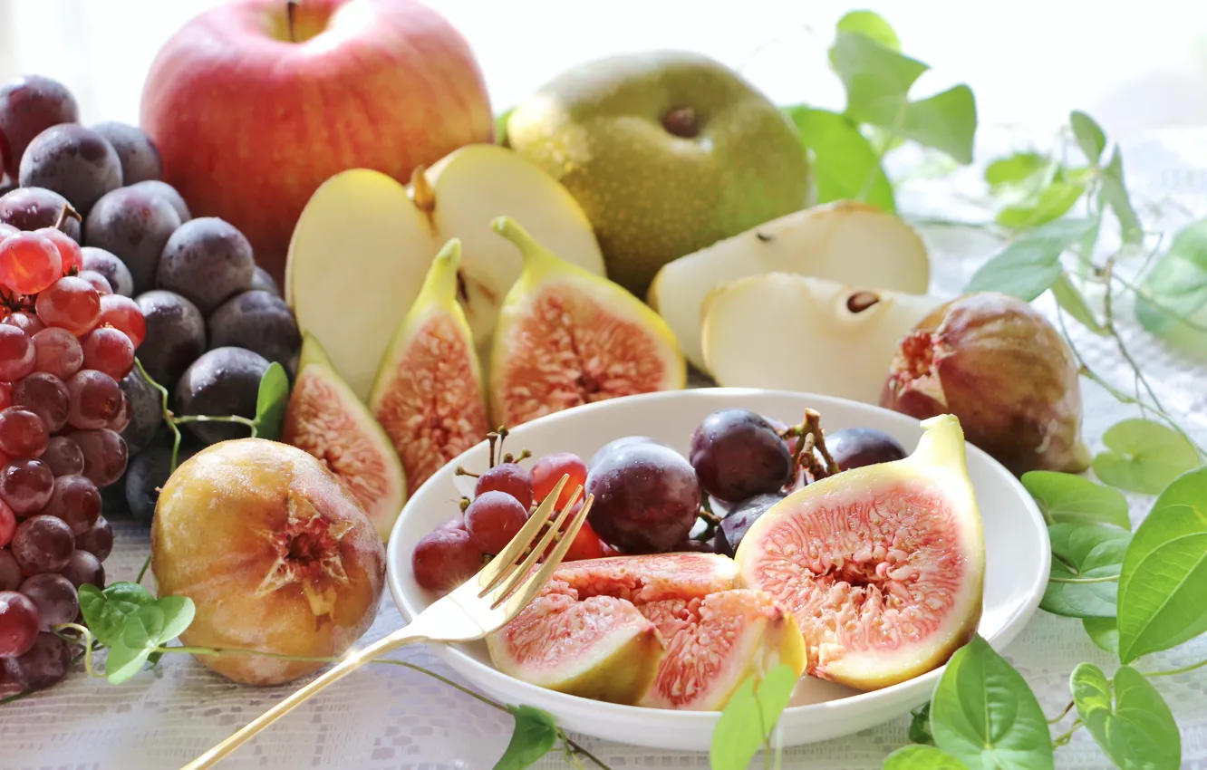 Photo wallpaper berries, apples, grapes, fruit, figs