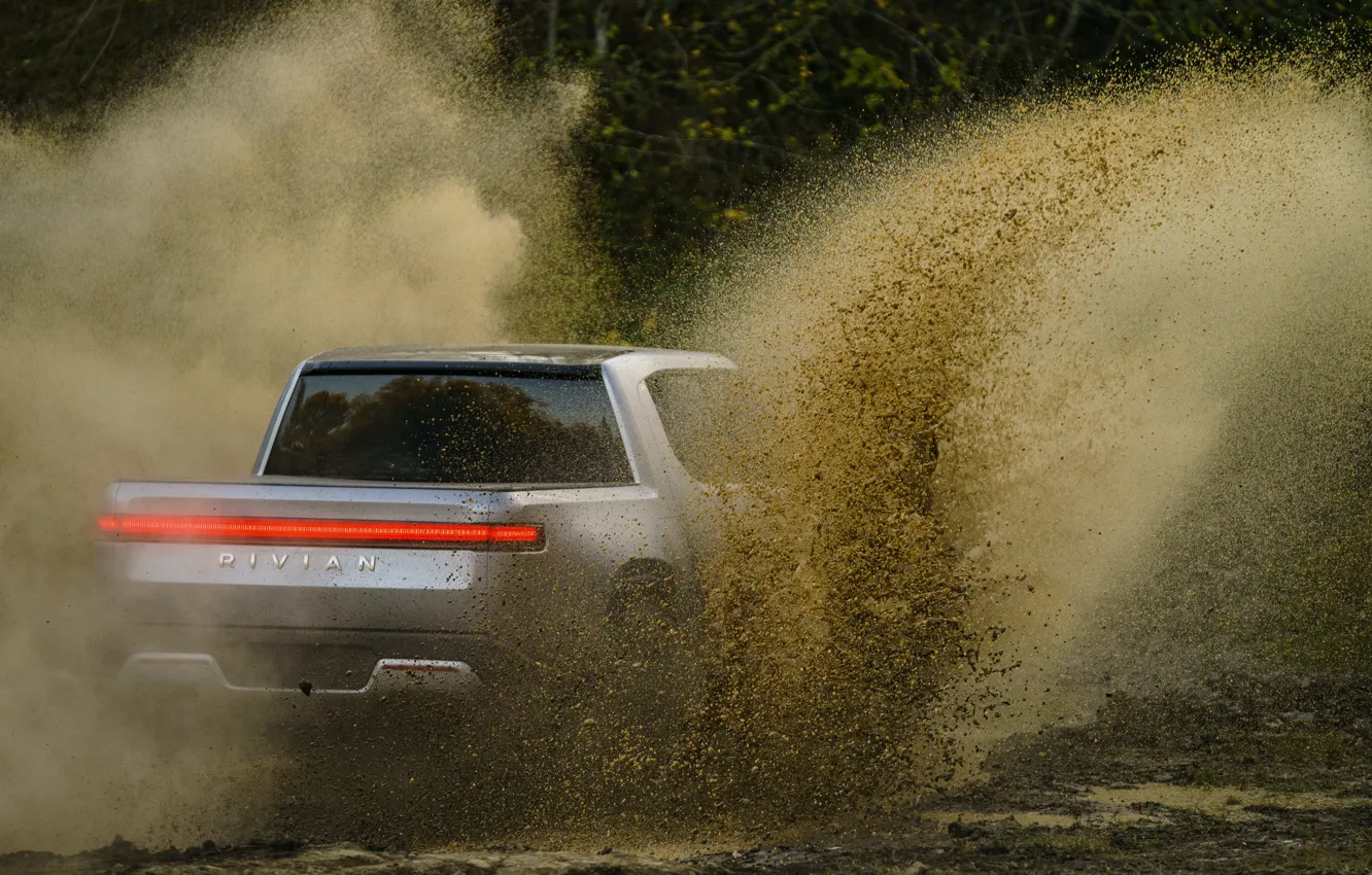 Photo wallpaper squirt, dirt, pickup, 2019, R1T, Rivian