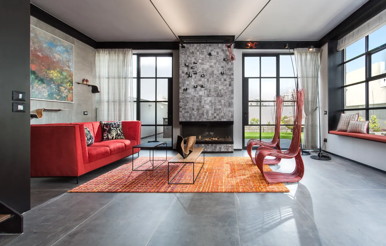 Photo wallpaper design, style, interior, fireplace, Israel, Israel, Modern loft, modern loft