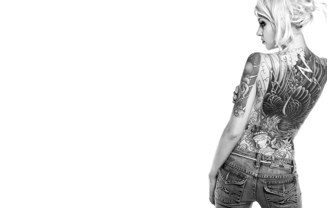 Photo wallpaper woman, naked, tattoos