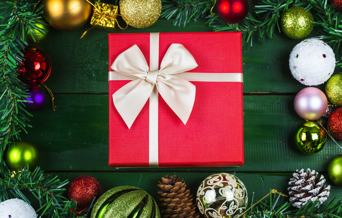 Photo wallpaper decoration, gift, balls, new year, colorful, Christmas, Christmas, balls