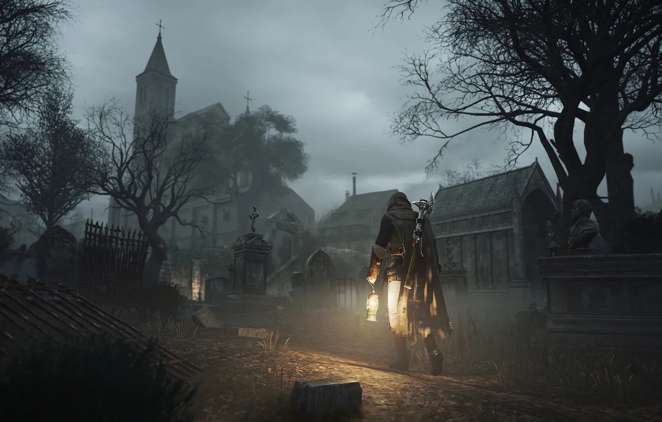 Photo wallpaper night, building, Church, cemetery, Assassin’s Creed Unity