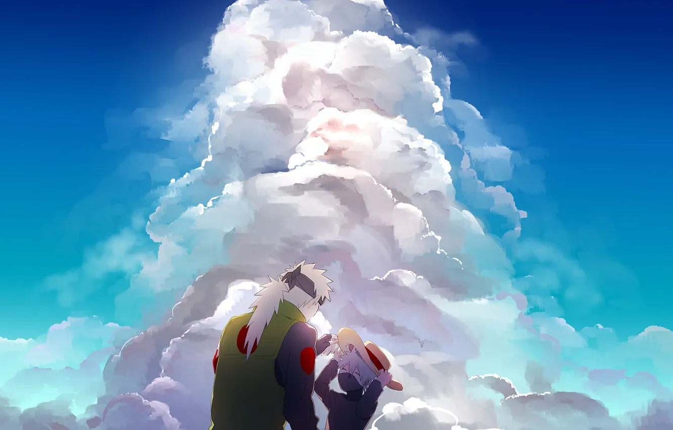 Photo wallpaper the sky, clouds, father, naruto, son, sky blue, Hatake Kakashi, by Logll
