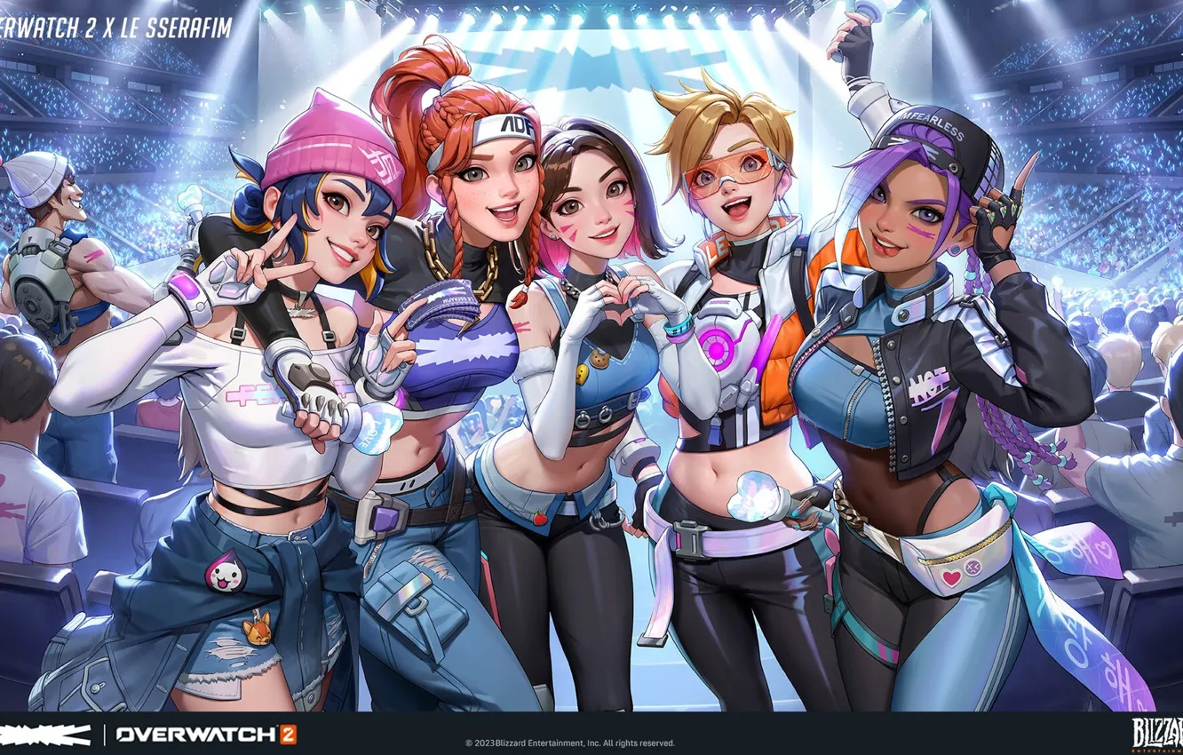 Photo wallpaper belly, smiling, belly button, looking at viewer, group of women, Junkrat, Sombra, Jungmin Jin