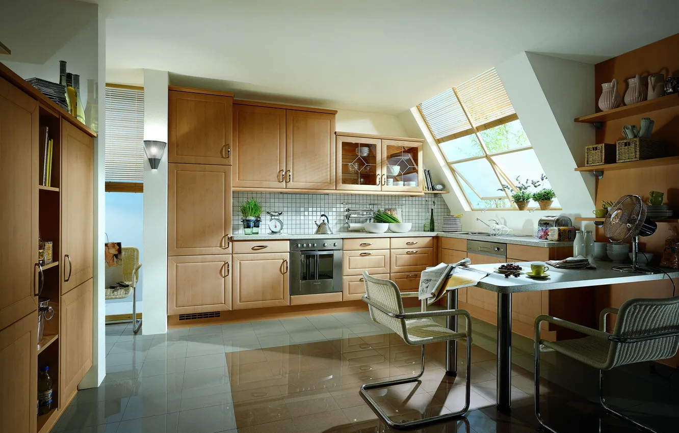 Photo wallpaper Windows, Chair, Kitchen, Cupboard