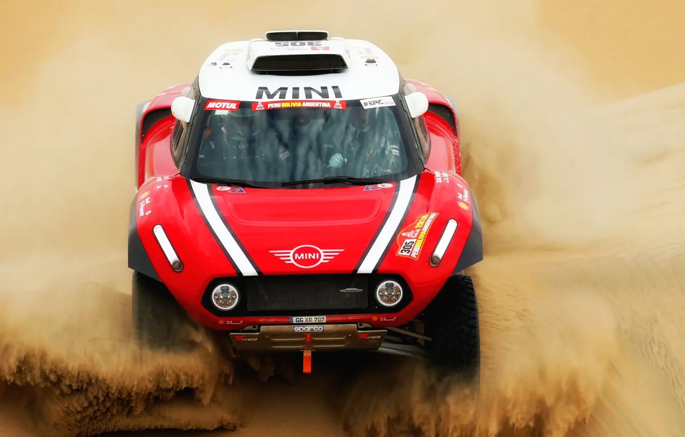 Photo wallpaper Sand, Red, Mini, Sport, Desert, Lights, Rally, Dakar